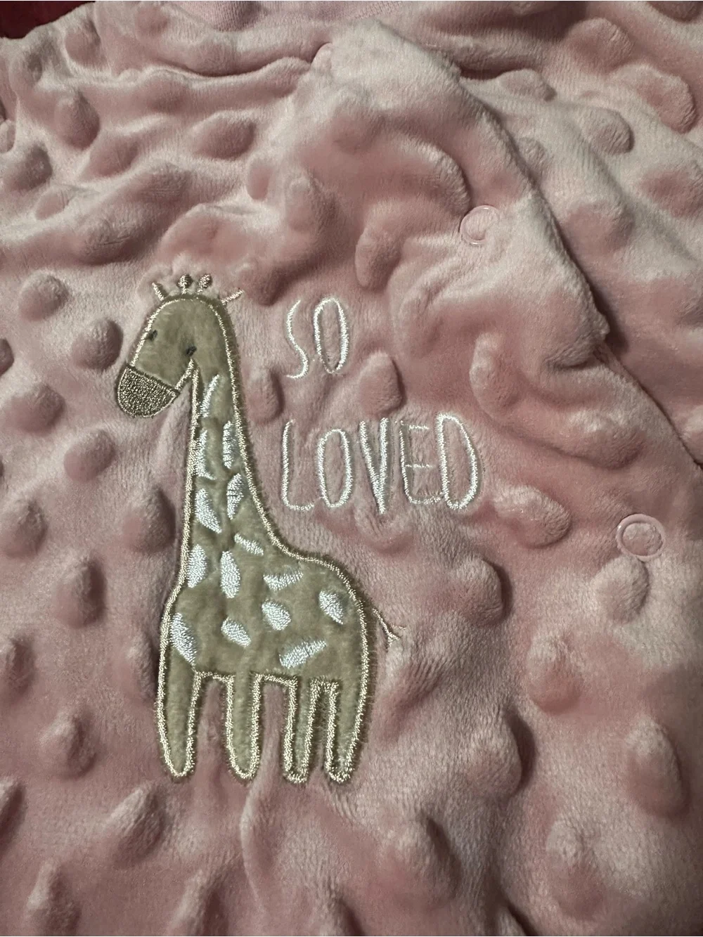 Plush Pink Baby Footed One-Piece with Giraffe Applique